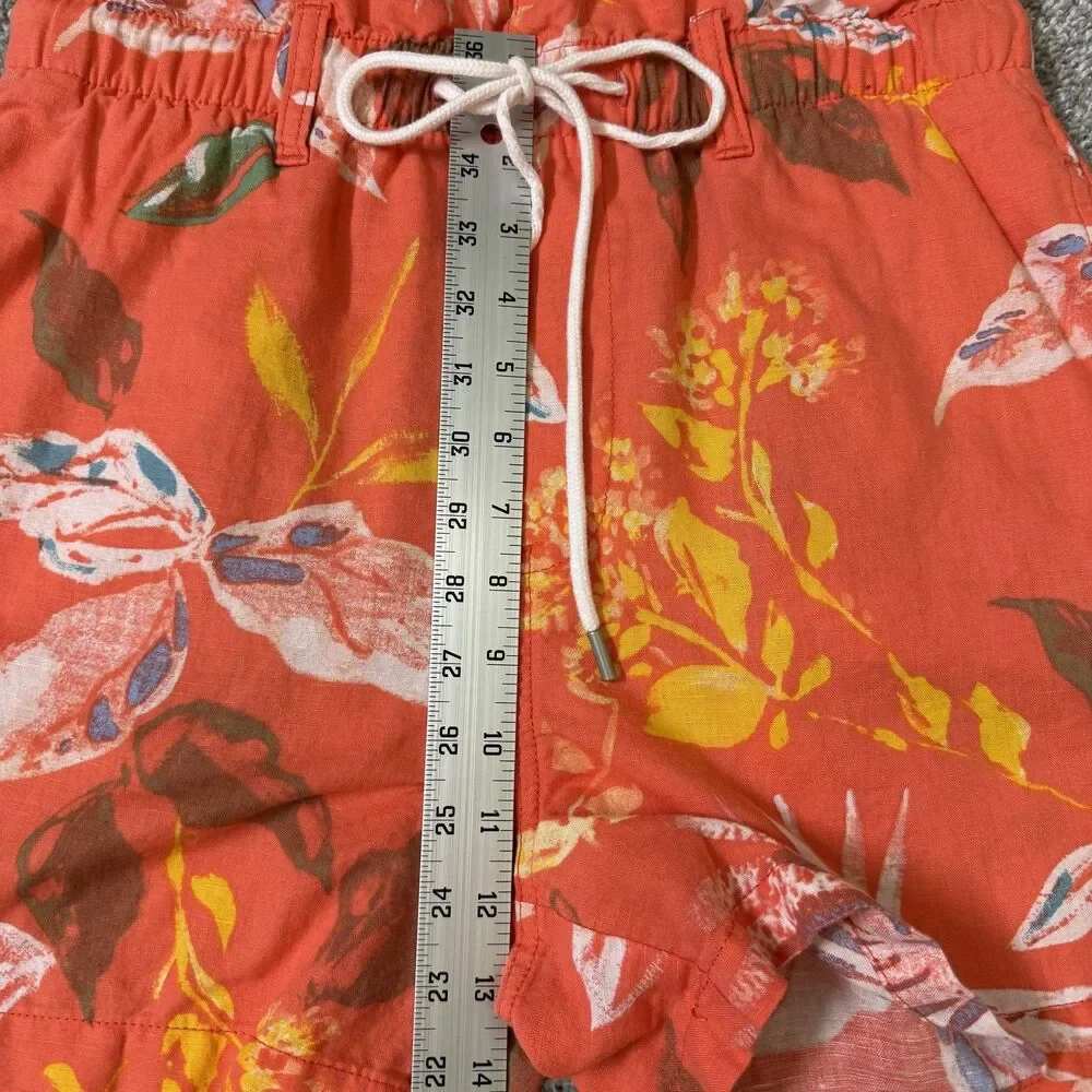 Gap Paperbag Pull Shorts Womens Small Orange Tropical Floral Linen Blend Summer